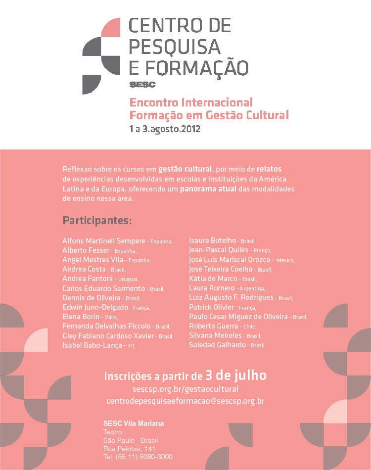 Inscrições abertas para o Encontro Internacional de Formação em Gestão Cultural