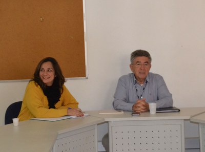 Profs. Alessandra e Davi na reunião da CPA, que tem entre representantes de alunos  Daniele Siqueira e da comunidade externa, Maria Silveira