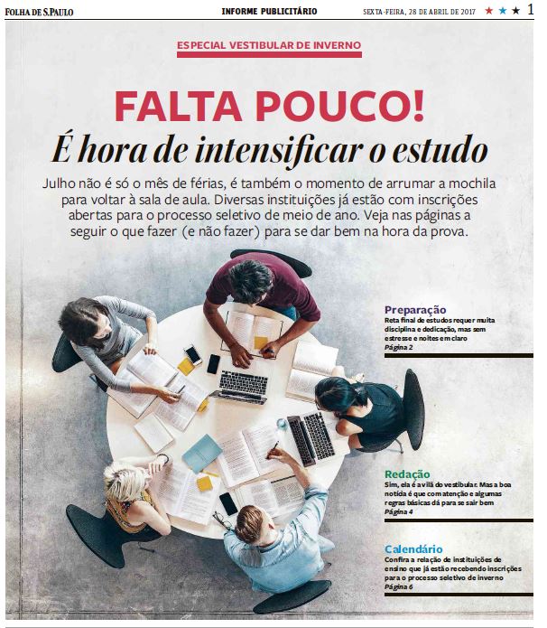 Caderno especial da Folha de S.Paulo indica vestibular da Metodista
