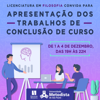 Curso de Licenciatura em Filosofia disponibiliza cronograma de apresentações de TCC