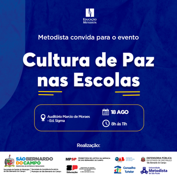 Dirigentes da Justiça, Saúde e Ensino do ABC debatem na Metodista ‘Cultura de Paz nas Escolas’ Dirigentes da Justiça, Saúde e Ensino do ABC debatem na Metodista ‘Cultura de Paz nas Escolas’