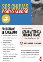 Pastoral Escolar e Universitária UMESP e Igreja Metodista do Rudge Ramos estão arrecadando doações para Porto Alegre
