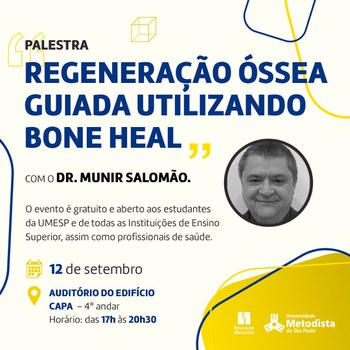 Regeneração óssea guiada utilizando "Bone Heal" é tema de palestra voltada a estudantes e profissionais de Odontologia Regeneração óssea guiada utilizando "Bone Heal" é tema de palestra voltada a estudantes e profissionais de Odontologia