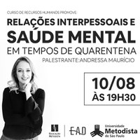 "Relações Interpessoais e Saúde Mental em tempos de quarentena" é tema de aula inaugural do curso de Gestão de Recursos Humanos EaD